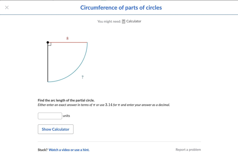 Find the arc length of the partial circle. Either enter an exact answer in terms of-example-1