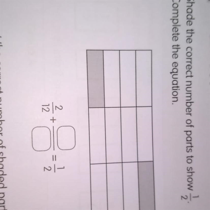 Hi i need help, the picture is above. Shade the correct number of parts to show 1/2. Complete-example-1