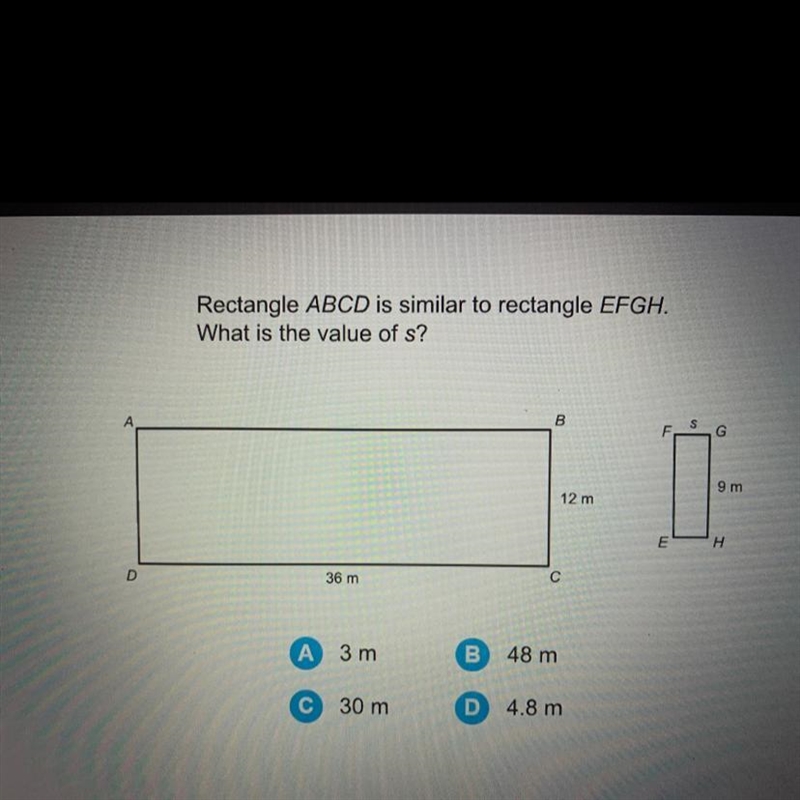 Rectangle ABCD is similar to rectangle EFGH. What is the value of s?-example-1