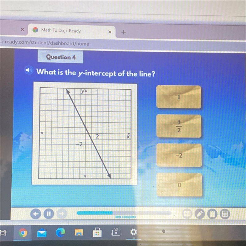 What is the y-intercept of the line? 1 1/2 -2 0-example-1