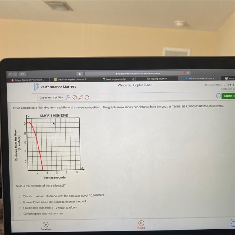 Olivia completed a high dive from a platform at a recent competition. The graph below-example-1