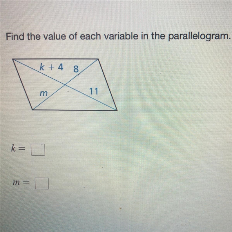 Find the value of each variable in the parallelogram-example-1