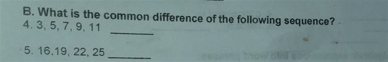 What is the common difference of the following sequence? 4.3,5,7,9,11___ 5.16,19,22,25__​-example-1