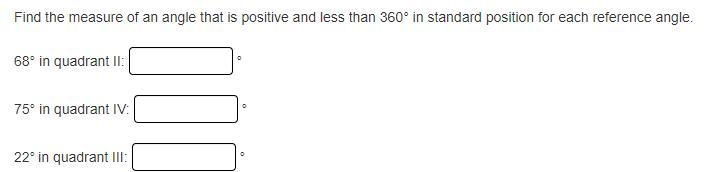 Find the measure of an angle that is positive and less than 360° in standard position-example-1