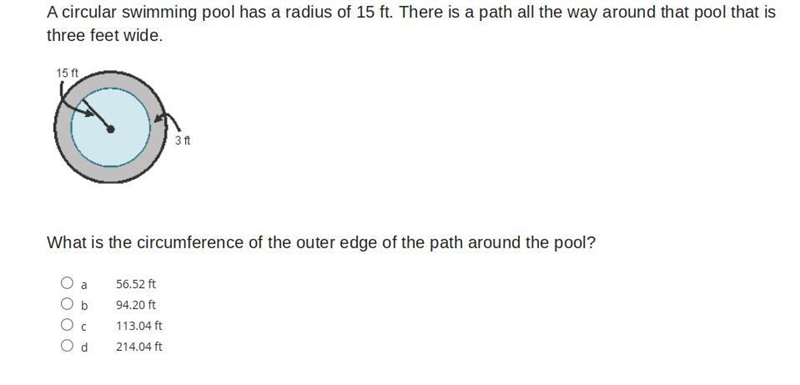 What is the circumference of the outer edge of the path around the pool?-example-1