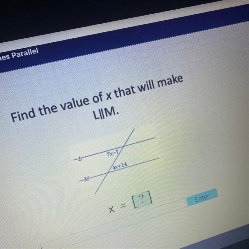 Find the value of x that will make L parallel to m-example-1