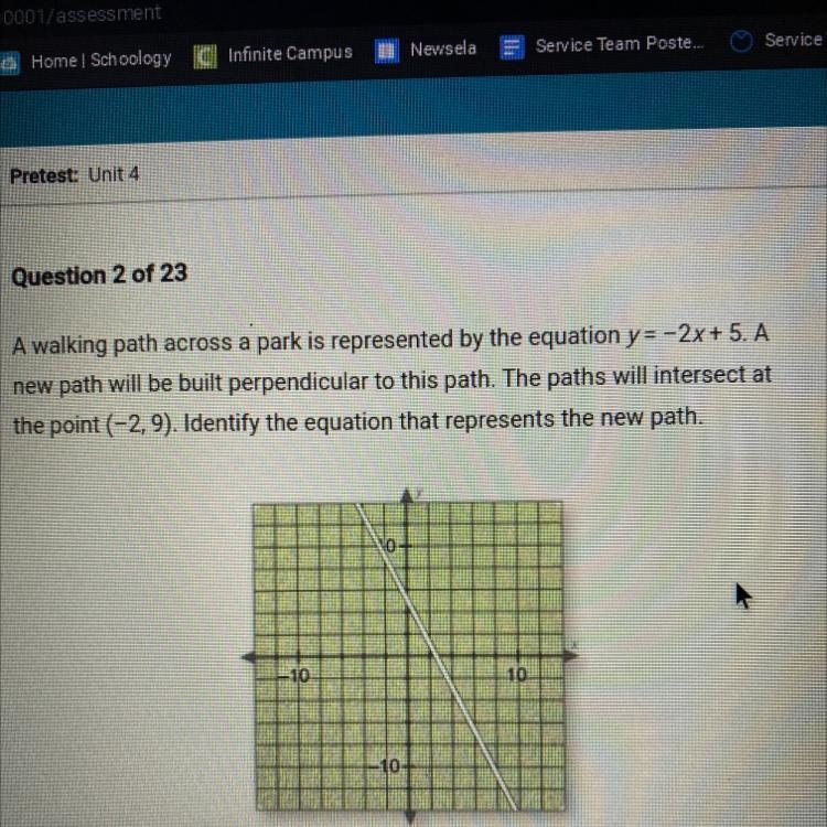 A. y - 1/2x+10 B. y = 2x+ 13 C. y = -2x-5 D.y-1/2x+8-example-1