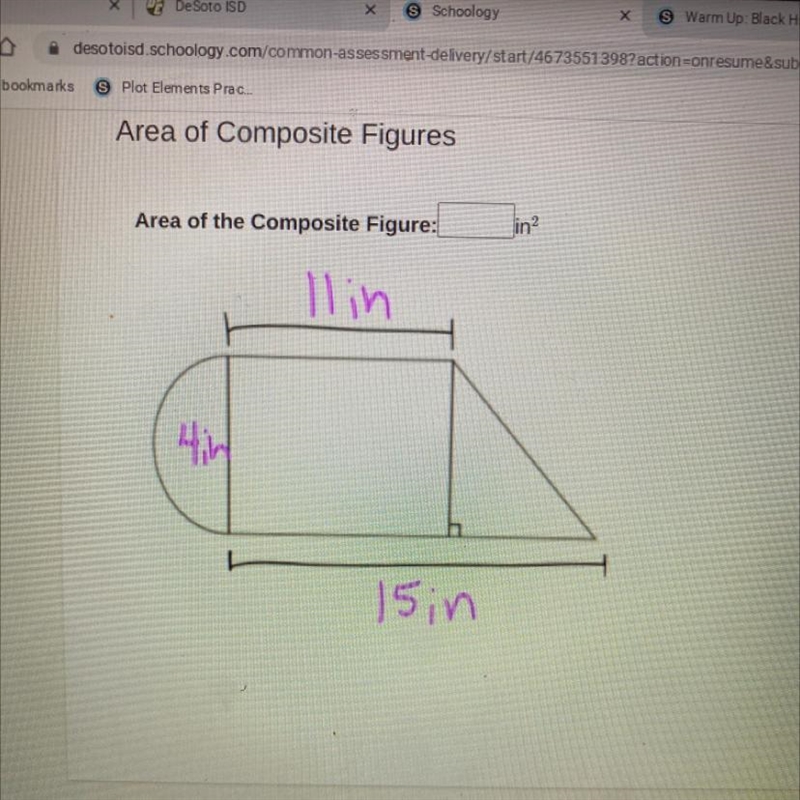 Area of the Composite Figure: in 2 llin 4in 15 in-example-1