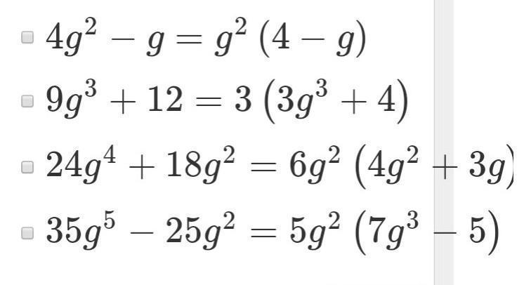 Common Factors of Polynomials _________________________ Which statements are true-example-1