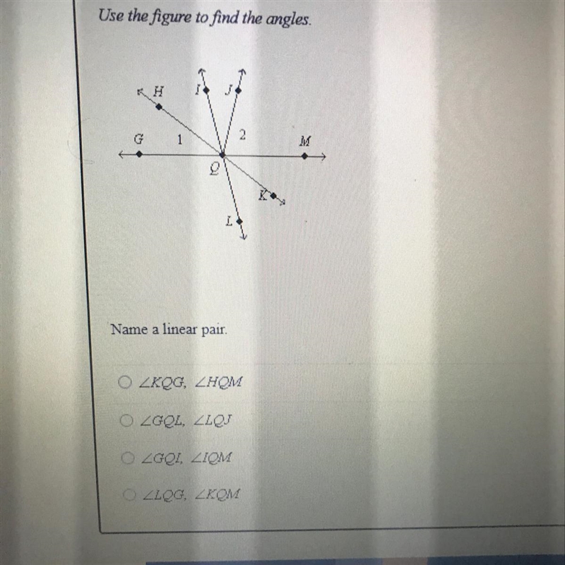 Name a linear pair.-example-1