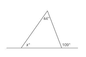 This triangle has one side that lies on an extended line segment. Based on this triangle-example-1