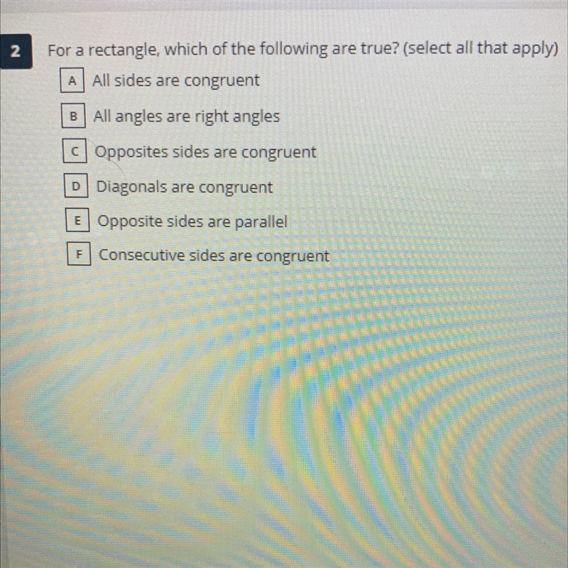 For a rectangle, which of the following are true?-example-1