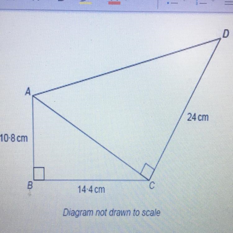 The diagram shows two right angled triangles, joined together along a common side-example-1