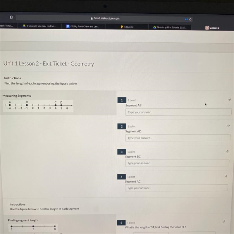 Unit 1 Lesson 2 - Exit Ticket - Geometry Instructions Find the length of each segment-example-1