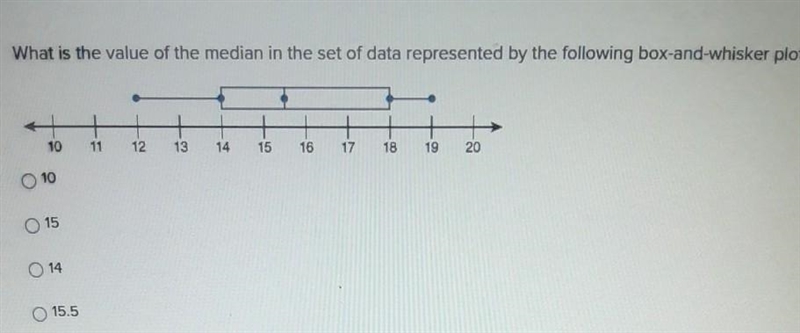 What is the value of the median in the set of data represented by the following box-example-1