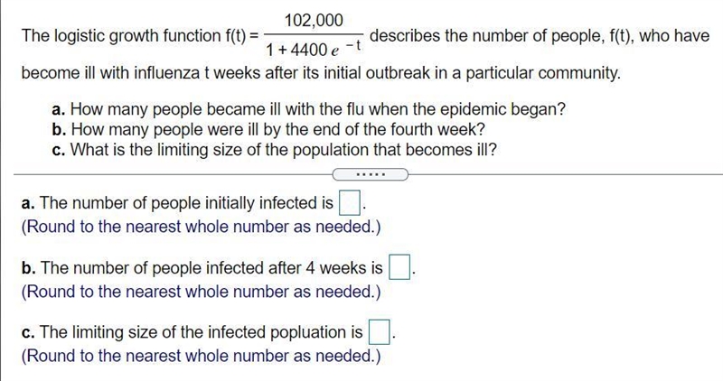 F(t)= 102,000/1+4400e^-t-example-1