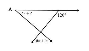 Find the value of x , then find the measure of angle A ( show your work ).-example-1