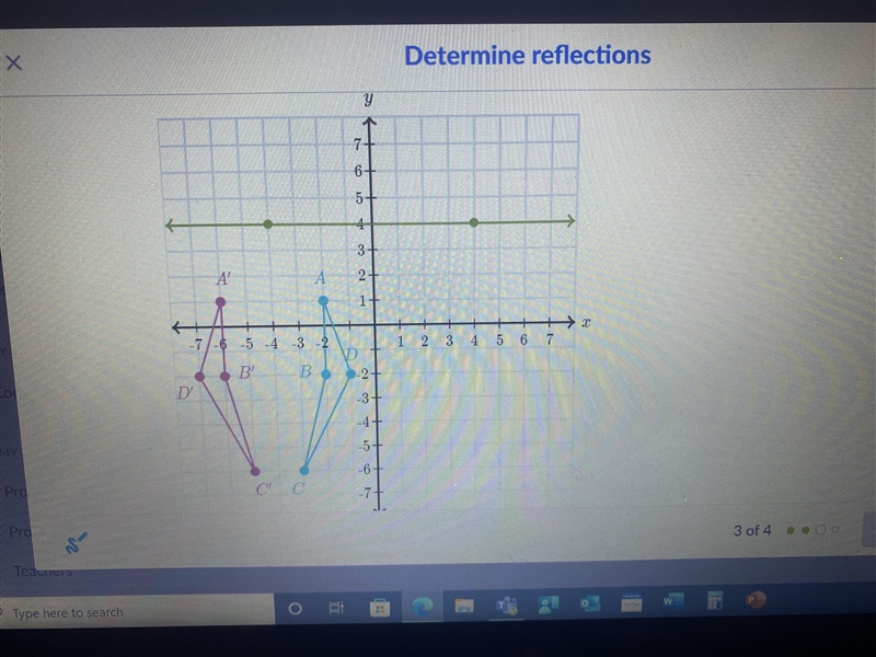 Draw the line of reflection that reflects quadrilateral ABCD onto quadrilateral A-example-1