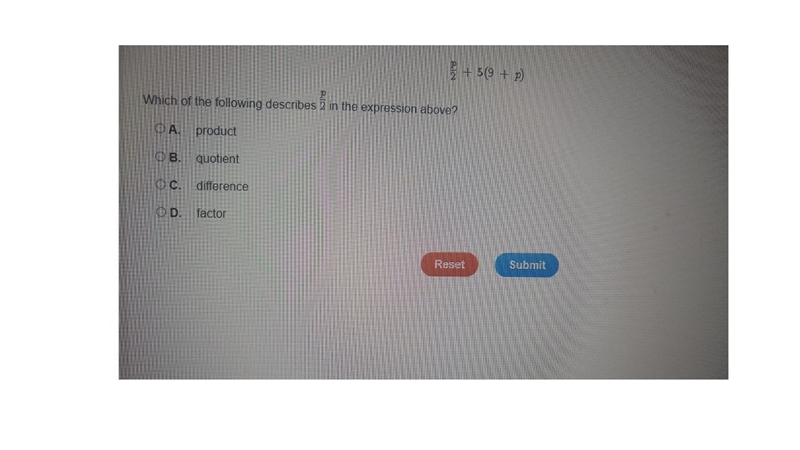 Which of the following describes p/2 in the expression above?-example-1