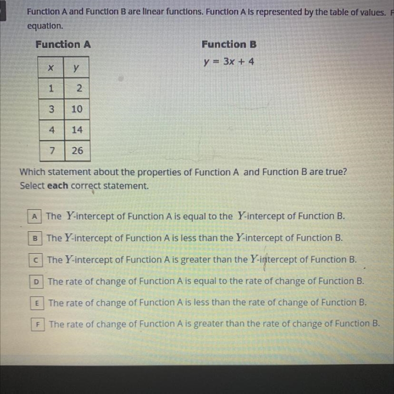 Which statement about the properties of Function A and Function B are true? Select-example-1