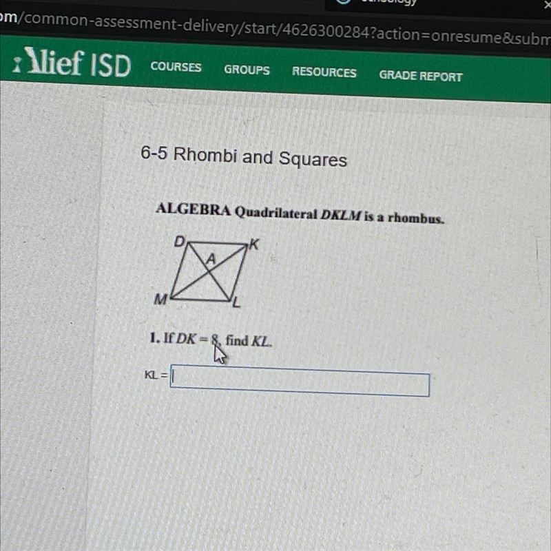 Algebra quadrilateral dklm is a rhombus if dk=8, find kL-example-1