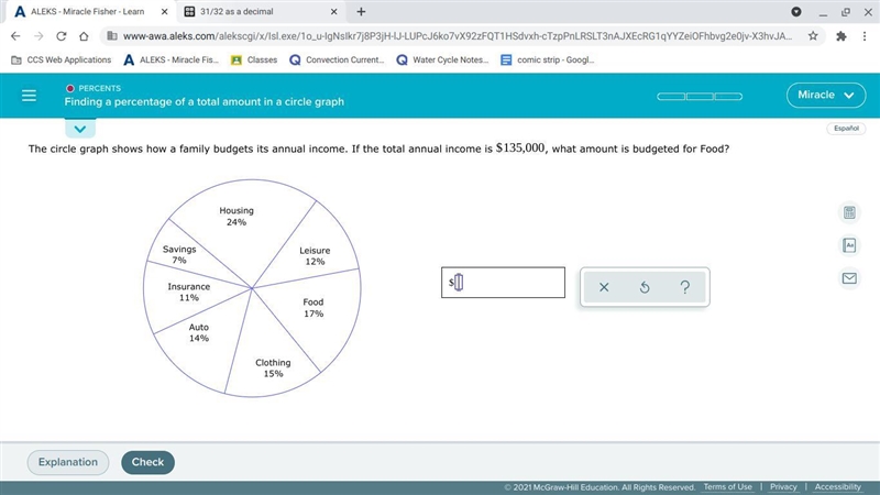 The circle graph shows how a family budgets its annual income. If the total annual-example-1