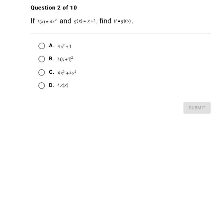 If f(x) =4x^2 and g(x)=x+1 find (f•g)(x)-example-1