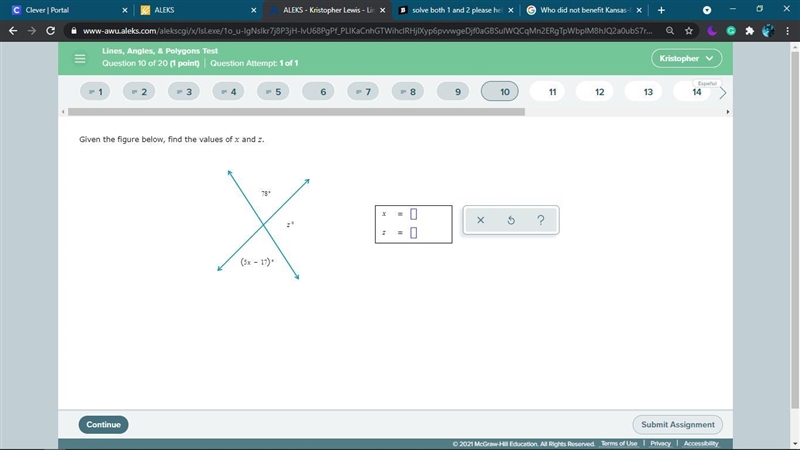 Please help solve x and z find the number for x and find what degrees is z-example-1