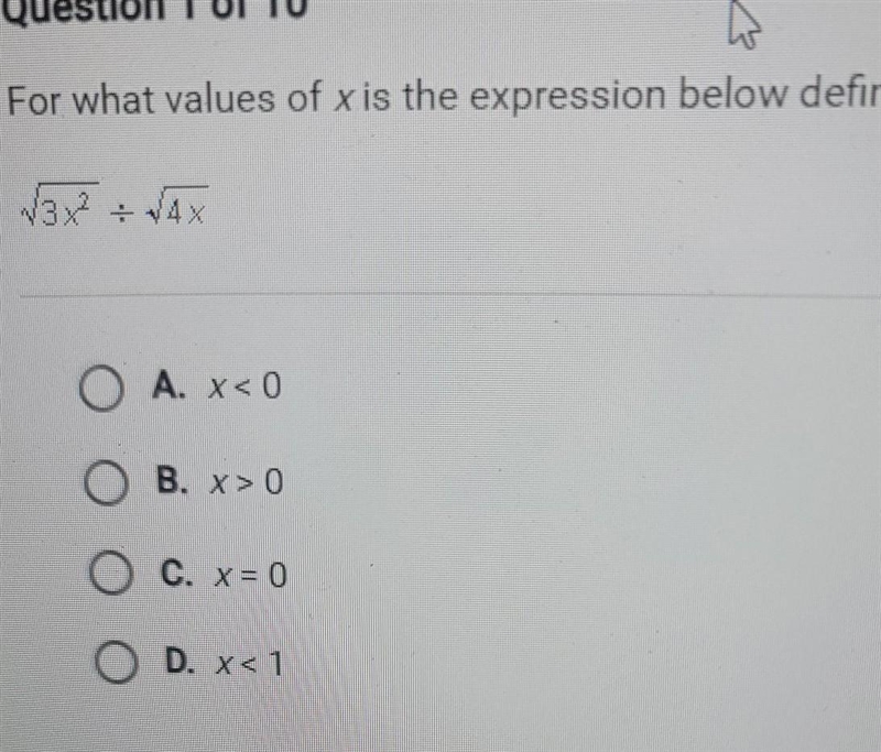 For what values of x is the expression below defined? ​-example-1