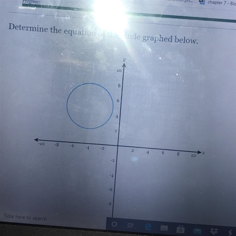 Determine the equation of the circle graphed below. Does anyone know the answer??-example-1