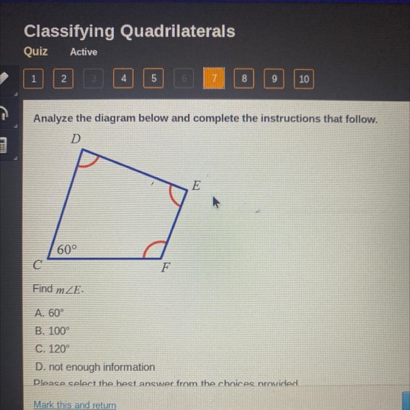 Find m A. 60° B. 100° C. 120° D. not enough information-example-1