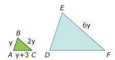 If ΔABC is similar to ΔDEFand EF = 6y, which represents the length of DF ? Options-example-1