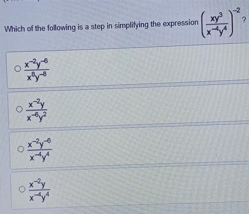 Which of the following is a step in simplifying the expression ?​-example-1