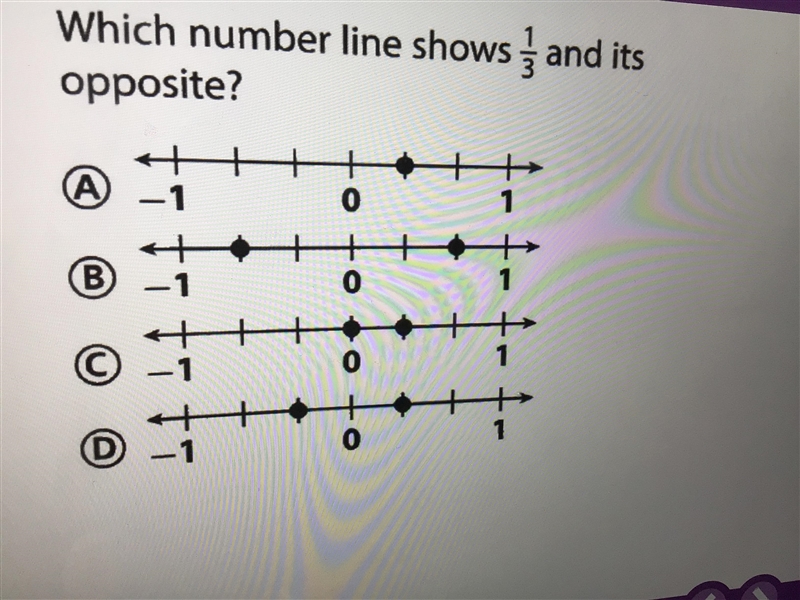 Answer please which number line shows 1/3 and it’s opposite-example-1