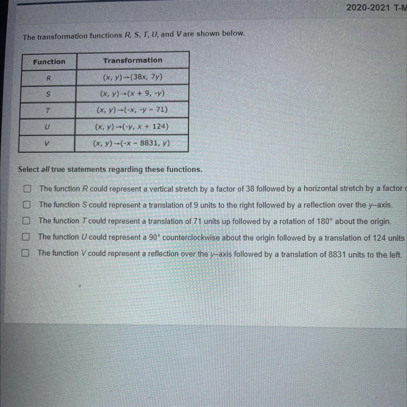 HELPP!! The transformation functions R, S, T, U, and V are shown below-example-1