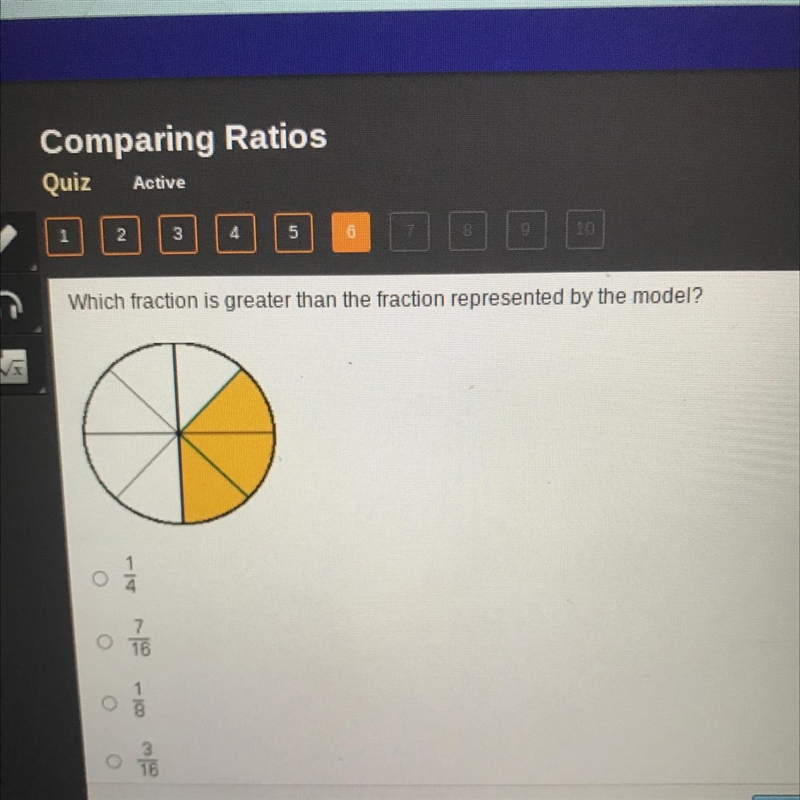 Which fraction is greater than the fraction represented by the model? HURRY PLS IM-example-1