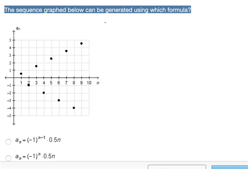 Plzzz help: The sequence graphed below can be generated using which formula?-example-1