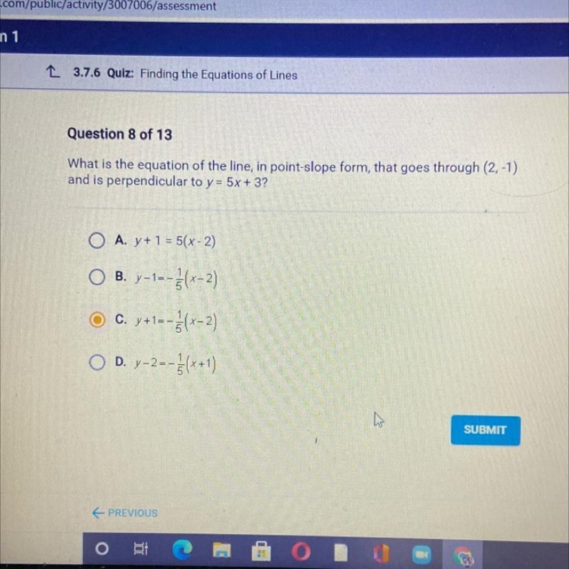 Is urgent What is the equation of the line, in point-slope form, that goes through-example-1