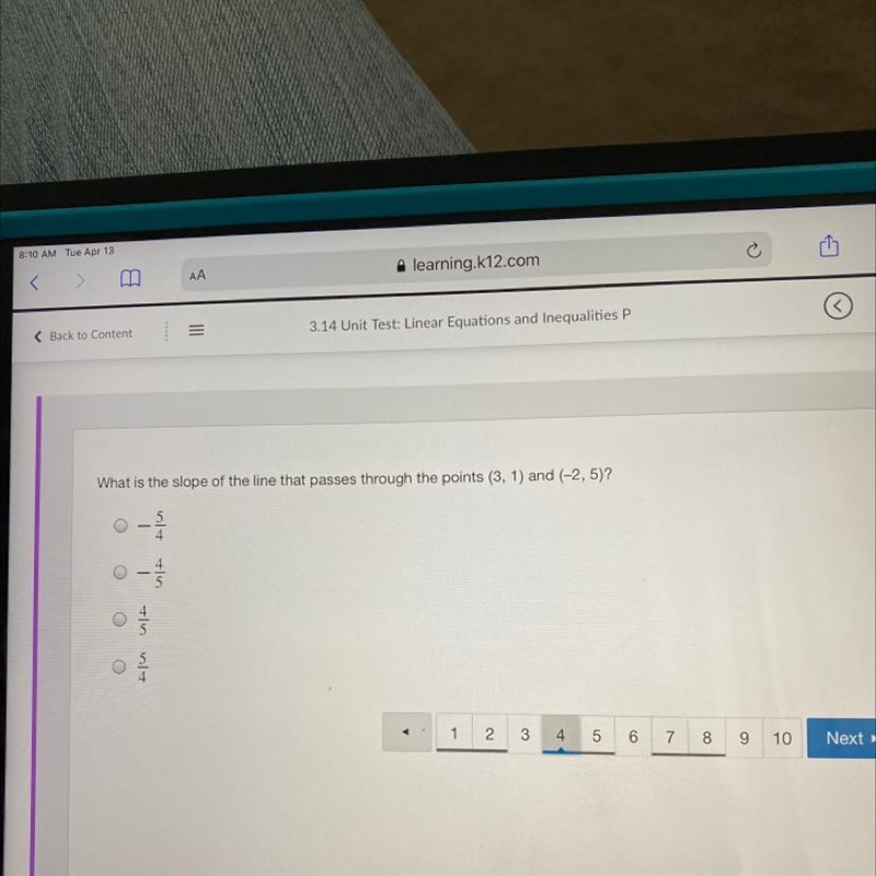 3.14 Unit < Back to Content What is the slope of the line that passes through the-example-1