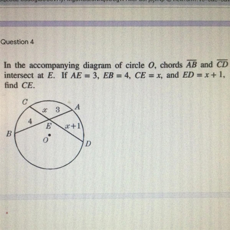 In the accompanying diagram of circle O, chords AB and CD intersect at E. If AE = 3, EB-example-1