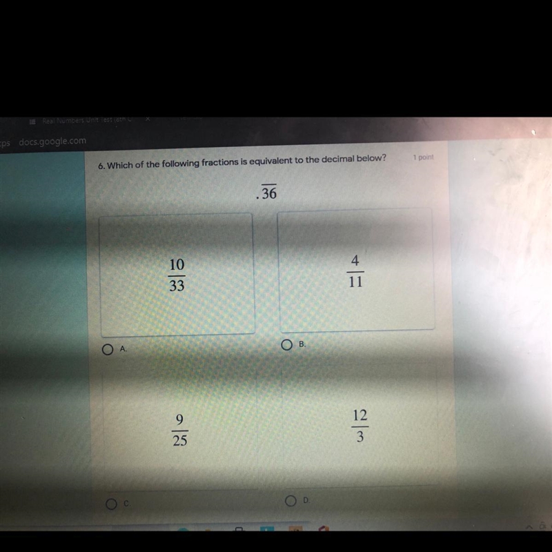 Pls help!!!Which of the following fractions is equivalent to the decimal below?-example-1