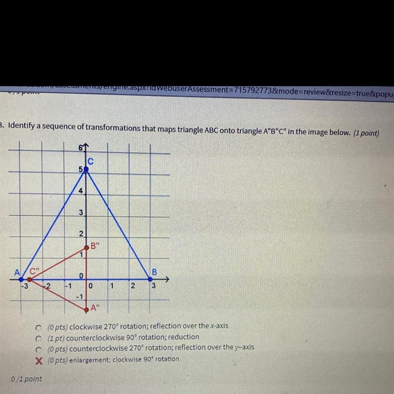 Identify a second of transformations that maps triangle ABC onto triangle A"B-example-1