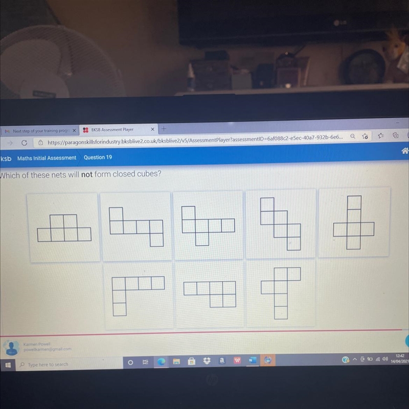 Which of these nets will not form closed cubes? Please help me-example-1