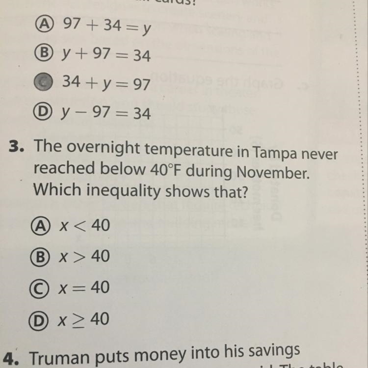 The overnight temperature in Tampa never reached below 40°F during November. Which-example-1