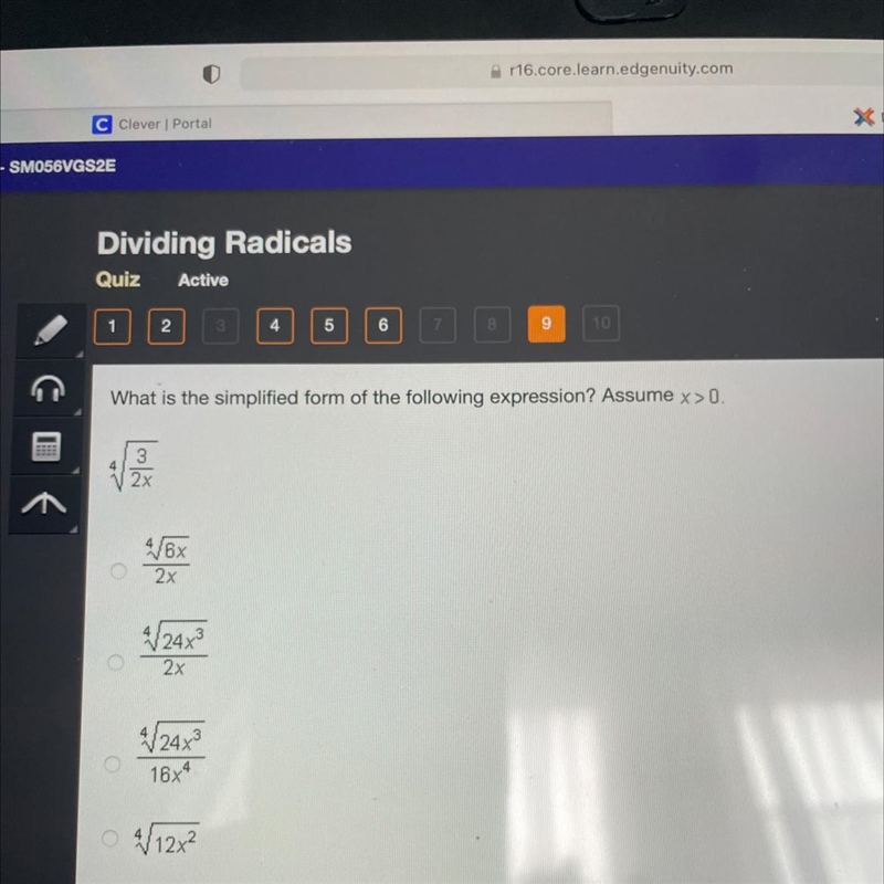 What is the simplified form of the following expression? Assume x > 0. 3 2x 16x-example-1