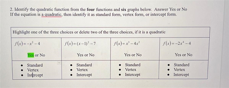 Identify the quadratic function from the four functions-example-1