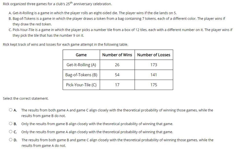 Rick kept track of wins and losses for each game attempt in the following table. Game-example-1