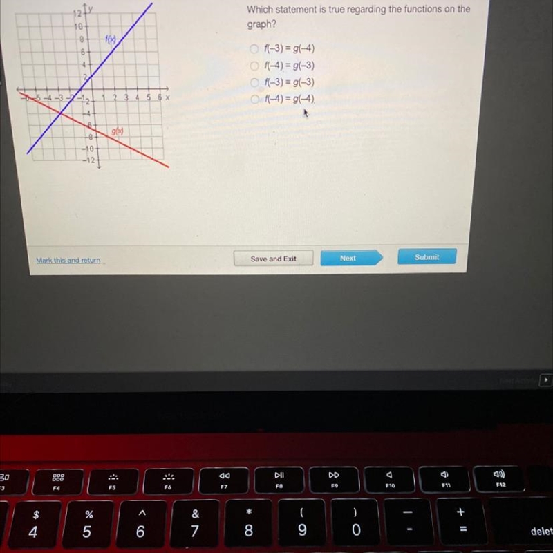 Which statement is true regarding the functions on the graph?-example-1