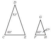 Are these two triangles similar? How do you know?-example-1