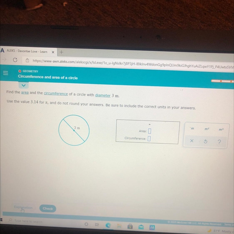 INI Circumference and area of a circle Find the area and the circumference of a circle-example-1